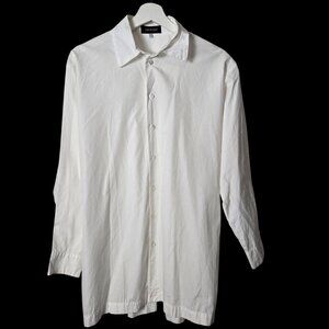 Eskandar Size US 6 Cotton Poplin Button-Up White Shirt with Collar Women's